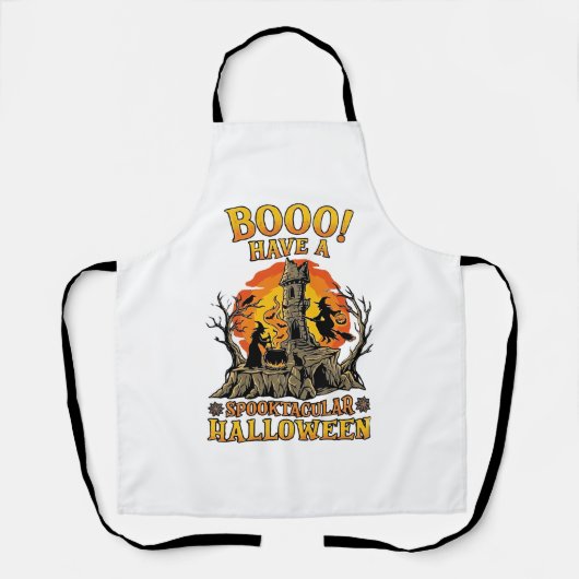 Booo Spooktacular Halloween Heksketel Kasteel  Schort (Voorkant)