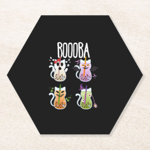 Boooba Kawaii Boba Tea Drink Cat Lover Halloween G Kartonnen Onderzetters