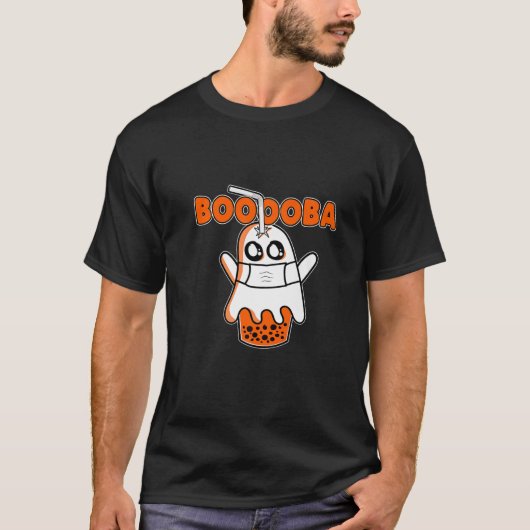 Boooba Kawaii Boba Tea Drink Hiding in A Hallo T-shirt (Voorkant)