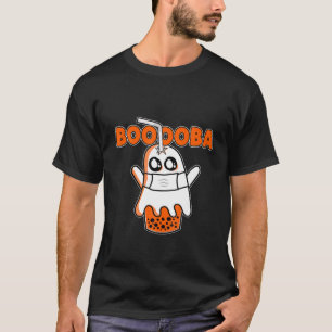 Boooba Kawaii Boba Tea Drink Hiding in A Hallo T-shirt