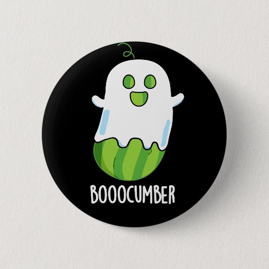 Booocumber Funny Ghost Cucumber Pun Dark BG Ronde Button 5,7 Cm (Voorkant)