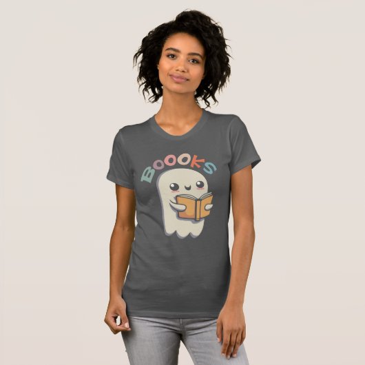 Boooks - Cute ghost reading a book T-shirt (Voorkant volledig)