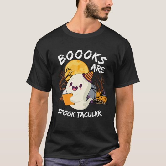 Boooks Ghost Funny Halloween Teacher Book Library T-shirt (Voorkant)