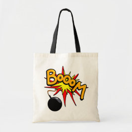 Booom, grappige illustratie tote bag