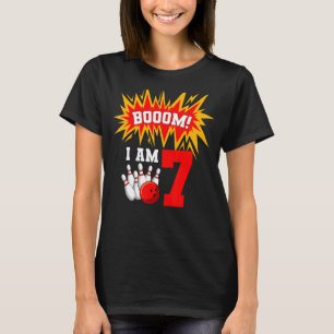 Booom I Am 7 Bowling Birthday Party Bowler Bday 7t T-shirt
