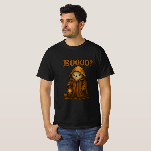 Boooo? Cute Ghost in Cloak with Lantern T-shirt (Voorkant volledig)