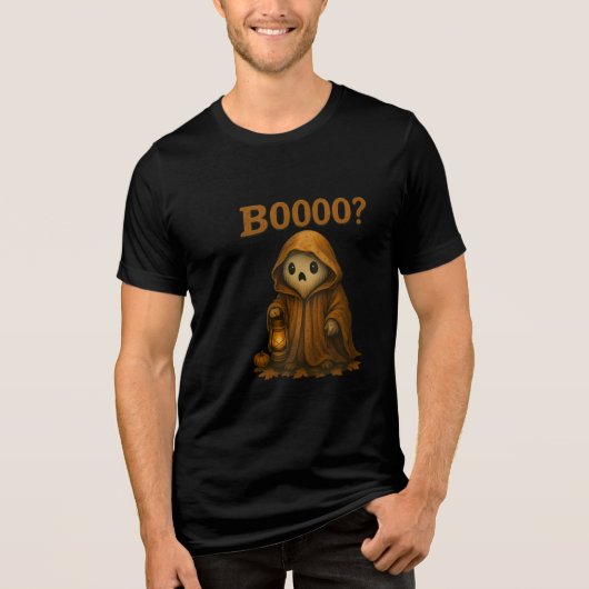 Boooo? Cute Ghost in Cloak with Lantern Tri-Blend Shirt (Voorkant)