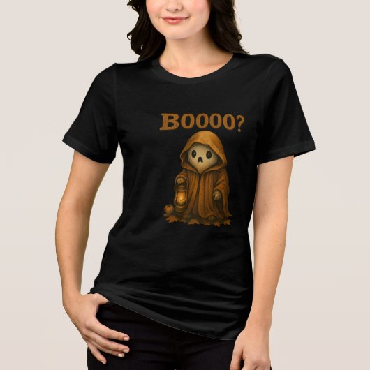Boooo? Cute Ghost in Cloak with Lantern Tri-Blend Shirt (Voorkant)