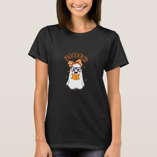 Booooks Cute Boo Read Books Happy Halloween Spooky T-shirt (Voorkant)