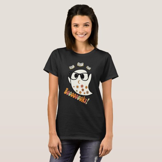 Booooks Cute Ghost Reading Library Books Halloween T-shirt (Voorkant volledig)