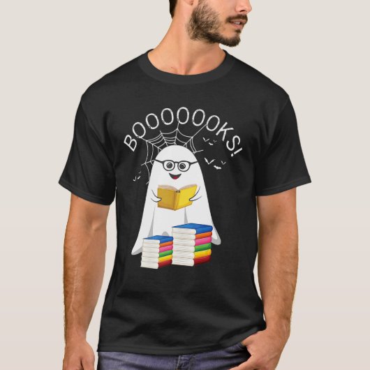 Booooks Ghost Boo Read Books Halloween Library Tea T-shirt (Voorkant)