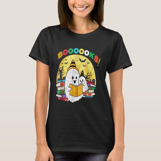 Booooks Ghost Funny Halloween Teacher Book Library T-shirt (Voorkant)