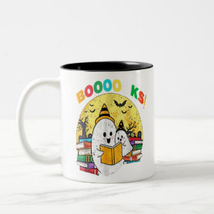 Booooks Ghost Funny Halloween Teacher Book Library Tweekleurige Koffiemok