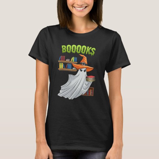 Booooks Ghost Halloween Costume Teacher Book Libr T-shirt (Voorkant)