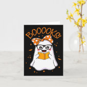 Booooks Ghost Halloween Women Teacher Book Library Kaart (Gele Bloem)