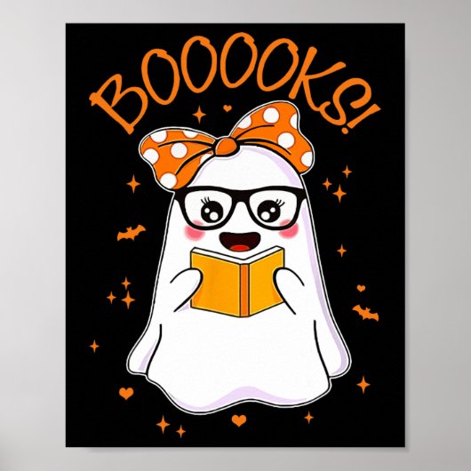 Booooks Ghost Halloween Women Teacher Book Library Poster (Voorkant)