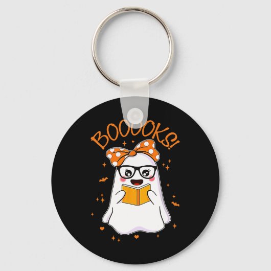 Booooks Ghost Halloween Women Teacher Book Library Sleutelhanger (Voorkant)