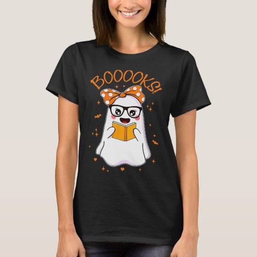Booooks Ghost Halloween Women Teacher Book Library T-shirt (Voorkant)