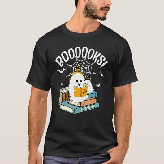 Booooks Ghost Read Books Halloween T-shirt (Voorkant)