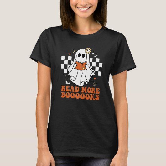 Booooks Ghost Read More Books Cute Teacher Hallowe T-shirt (Voorkant)