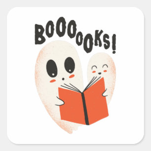 Booooks Ghost Reading Halloween Vierkante Sticker