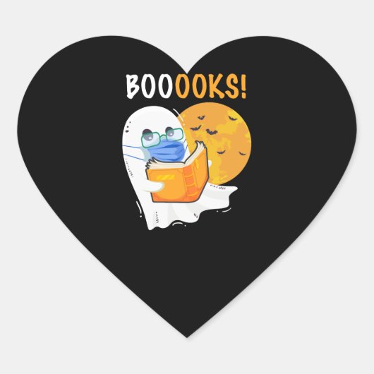 Booooks Halloween Ghost reading books and wearing Hart Sticker (Voorkant)