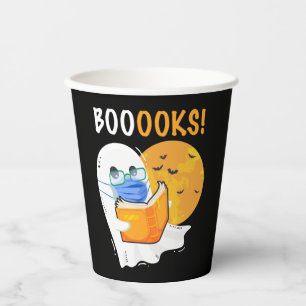 Booooks Halloween Ghost reading books and wearing Papieren Bekers
