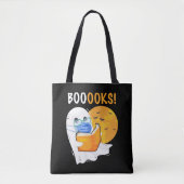 Booooks Halloween Ghost reading books and wearing Tote Bag (Voorkant)