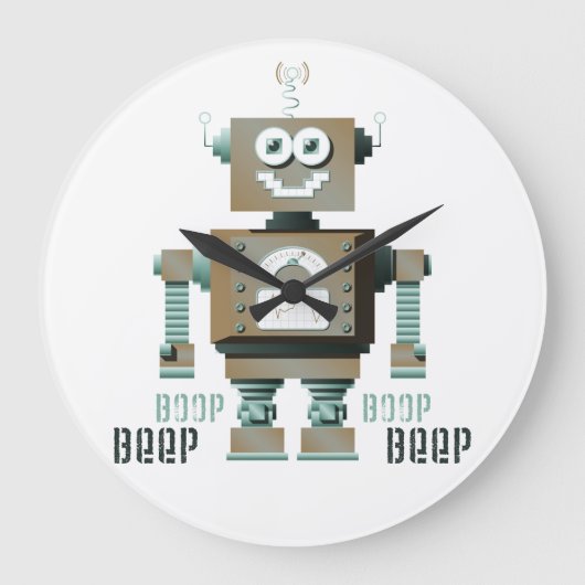 Boop Beep Speelgoed Robot Wall Clock (lt) Grote Klok (Voorkant)