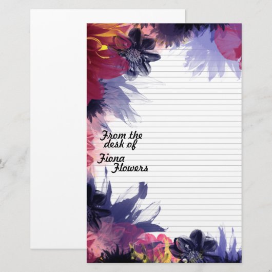 Boordjes voor notebooks, donkerkleurige bloemen briefpapier (Voorkant / Achterkant)