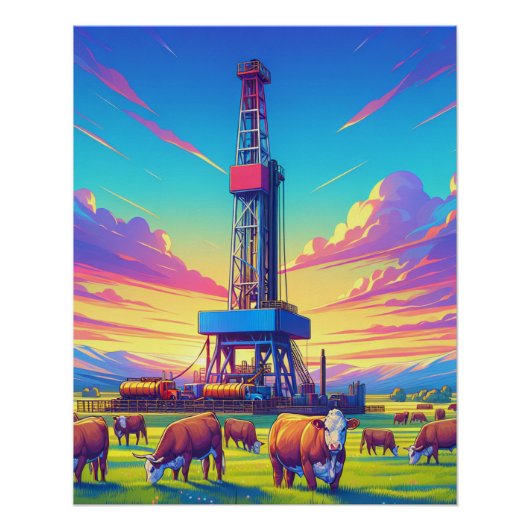 Boorinstallatie en Herford Cattle Perfect Poster (Voorkant)