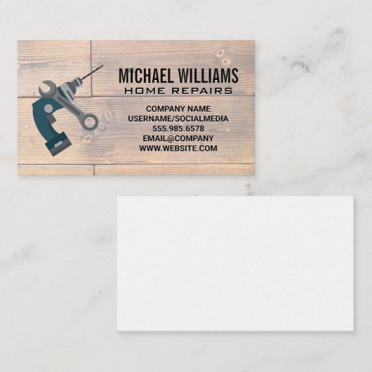 Boormachine Sleutel | Houten Panelen Visitekaartje (Voorkant / Achterkant)