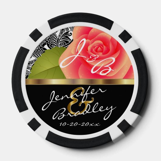 Boorontwerp voor bruin en gegroom koraal Roos Pokerchips (Achterkant)