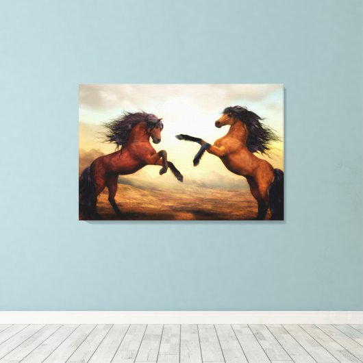 Boorpaarden fokken canvas afdruk (Insitu (Houten vloer))