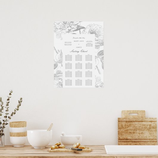 Boorzitje Modern Simple Floral Silver Poster (Keuken)