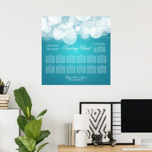 Boorzittingen met gloed en sparkle Turquoise Poster (Thuiskantoor)