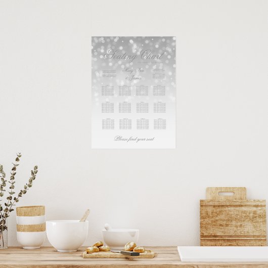Boorzittingen Silver Bokeh Sparkle Lights Poster (Keuken)