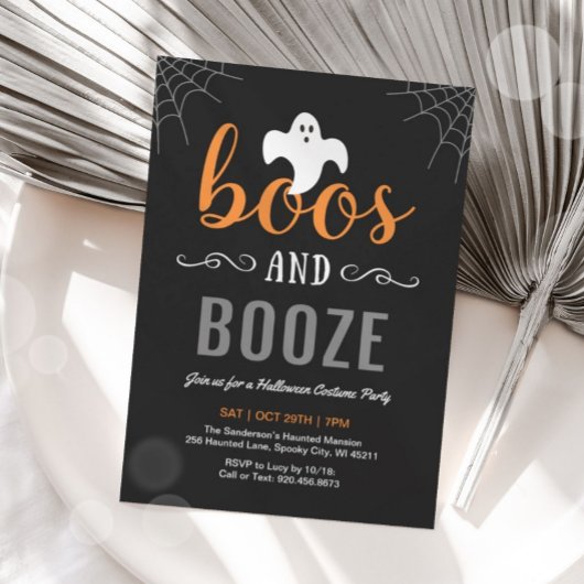 Boos and Booze Adult Halloween Party Invitation Kaart