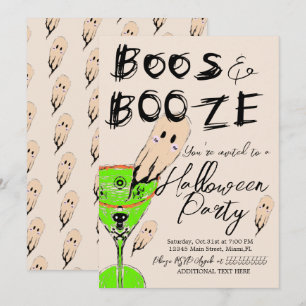 Boos and Booze Halloween-feest met vintage spookdr Kaart