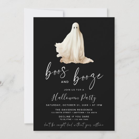 Boos and Booze Halloween-feest uitnodiging Geest (Voorkant)