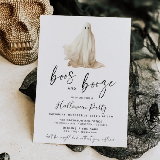Boos and Booze Halloween Party Invitation Ghost Kaart