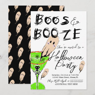 Boos and Booze Halloween Vintage Geest Drank Kaart