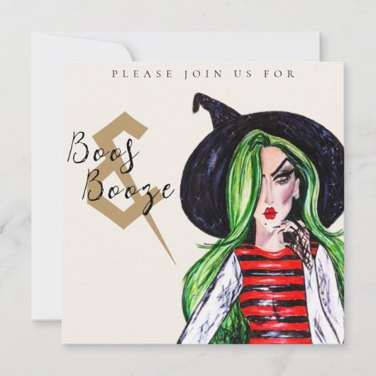 Boos and Booze Halloween Witch Party Invitation Kaart (Voorkant)