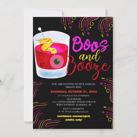 Boos and Booze Vintage Halloween Verkleedfeest Kaart (Voorkant)