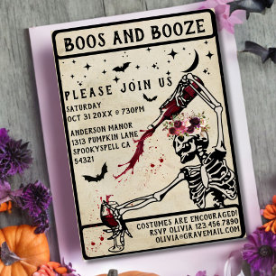 Boos and Booze Volwassen Vintage Schedel Halloween Kaart