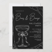 Boos and Booze Zwarte Script Volwassenen Halloween Kaart (Voorkant)