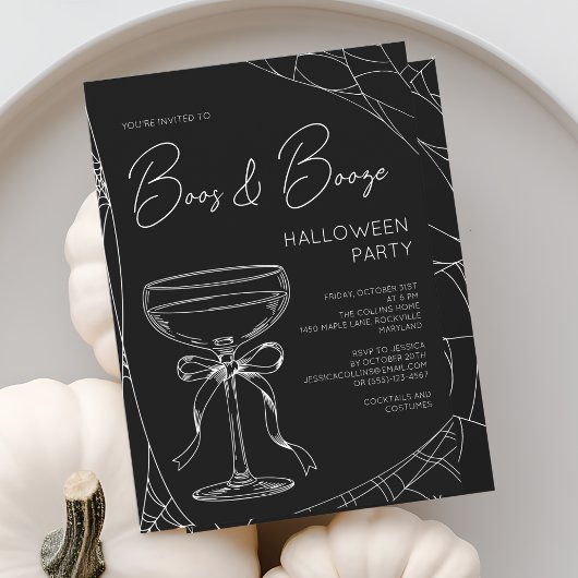 Boos and Booze Zwarte Script Volwassenen Halloween Kaart