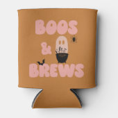 Boos and Brews Cute Oranje Halloween Blikjeskoeler (Voorkant)