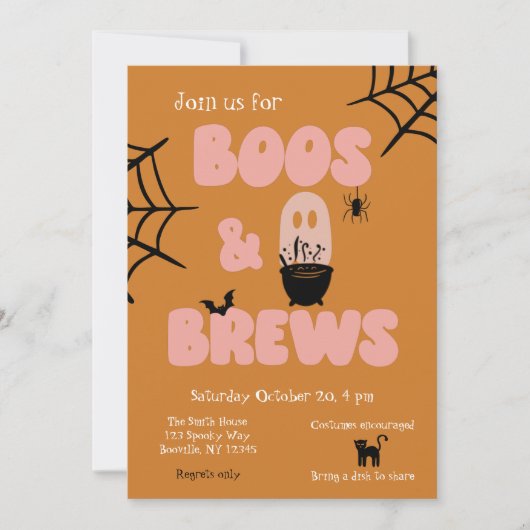Boos and Brews Cute Oranje Halloween Kaart (Voorkant)