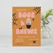 Boos and Brews Cute Oranje Halloween Kaart (Staand voorkant)